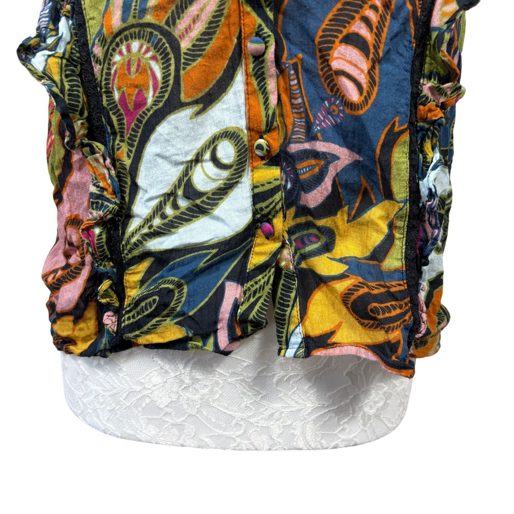 Allison New York Multicolor Ruffle Sleeve Abstract Button Up Top Blouse Womens M - Picture 3 of 9